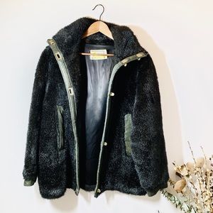 Stacy Shops Deep Pile Fabric Black Winter Coat
